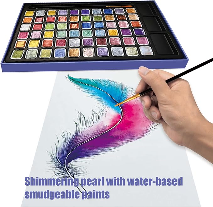 Mini Shimmer Watercolor Paint Set, 60 Colors Glitter Metallic Watercolour Painting Sets, Solid Pearl Water Color Paints for Artists, Amateur Hobbyists and Painting (60 Colours)