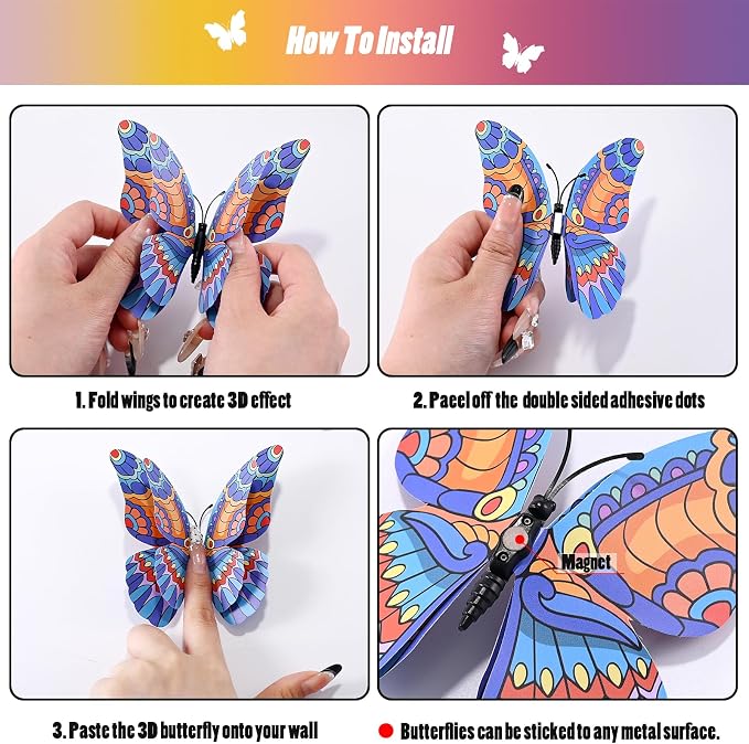 SAOROPEB 3D Butterfly Wall Decor, 24 Pcs Landscape Butterfly Decorations