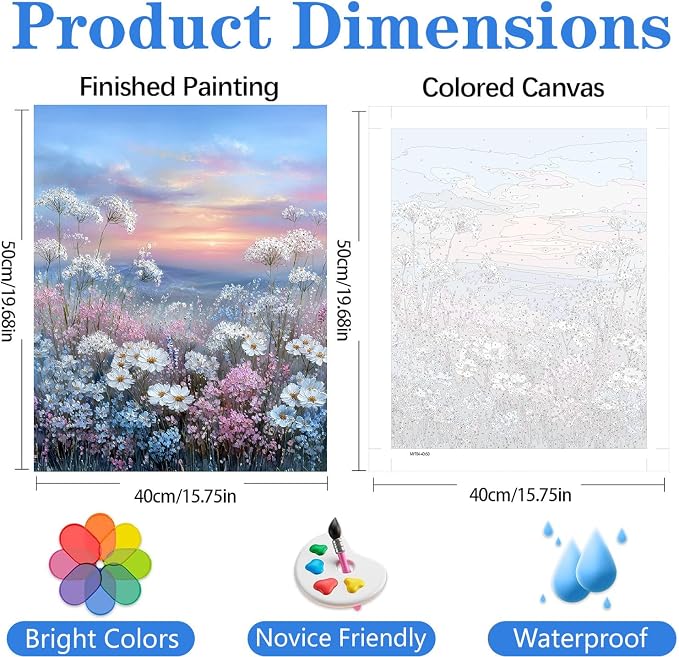 mrpwnle Paint by Numbers Kit for Adults, Wild Flowers Paint by Numbers Kits | Easy Flowers Adult Paint by Number Kits on Canvas Canvas Paint by Numbers for Adults for Home Wall Decoration 16 X 20 inch