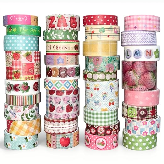 35 Rolls Strawberry Farm Washi Tape Set, Cute Fruits Decorative Scrapbook Tape and Journaling Supplies for DIY Crafts, Bullet Journals, Gift Wrapping
