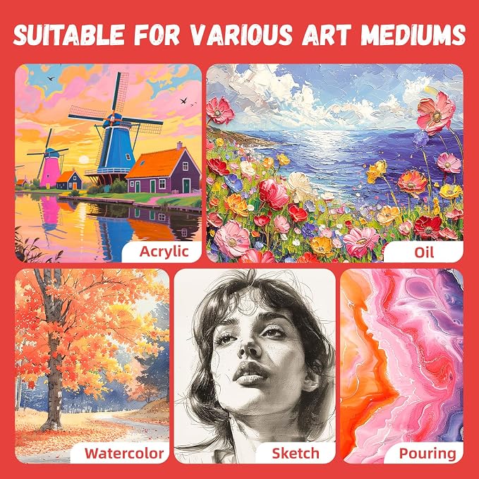 Simetufy 12 Pack 16x20 Inch Flat Canvas Panels Large Painting Boards | 8 Oz Triple Primed 100% Cotton Acid Free White Blank for Acrylic, Oil Paints