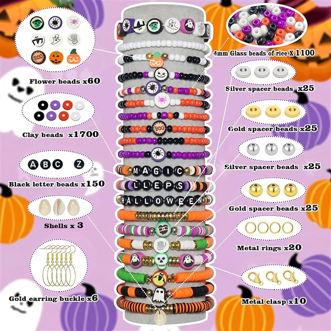 YMSDZHL 3300PCS Halloween Polymer Clay Bead Friendship Bracelet Making Kit