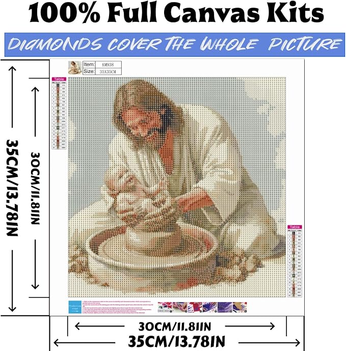 Diamond Art Kits for Adults GOD, DIY 5D Diamond Painting Kit for Beginners, GOD Full Round Drill Gem Art Dots for Adults, Diamond Dots Paintings Crafts Home Wall Decor 13.78 X 13.78 Inch