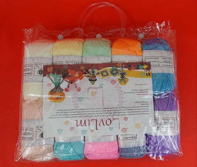 Milk-Cotton Crochet Yarn Kit, 10x50g Skeins DK Weight, 1250+ Yards, Hooks, Needles & Safety Eyes, 40+ Free Patterns, for Amigurumi, Crocheting & Knitting - Pastel Palette