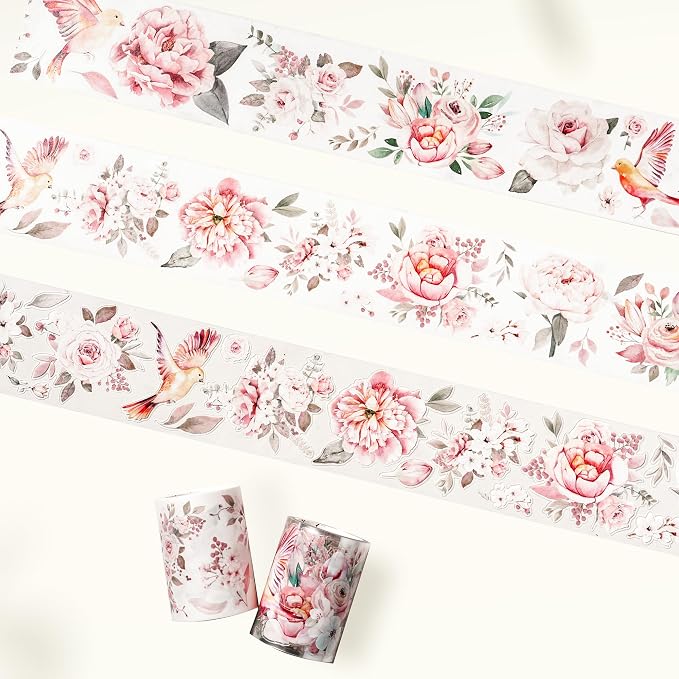 WT Pre-Cut Pink Velvet Wide Washi Tape, Single Roll, Original Designs, Elegant Floral Aesthetic, Decorative Japanese Paper Tape for Journaling, Scrapbook, Planner, DIY Crafts, Bujo Supplies, 60mm×5m