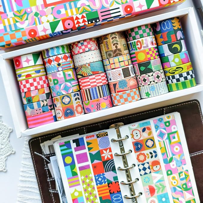 Bomichi Washi Tape Set - 34 Rolls Modern Geometric Pattern Scrapbook Tape