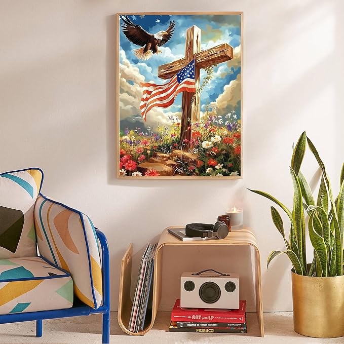 Diamond Art Kits for Adults, Flag Cross DIY Diamond Painting for Beginners | 12x16 Inch, Full Drill Round Dots, Religious Christian 5D Gem Art Craft Kits, Home Decor, Stress Relief Relaxing Hobby Gift