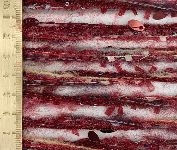 Artisanal Yarn Collection Multifiber Fancy Yarn with Sequins & Iridescent Shimmering Threads for Knitting Crocheting Crafts DIY, Set of 3 Rolls (Burgundy)