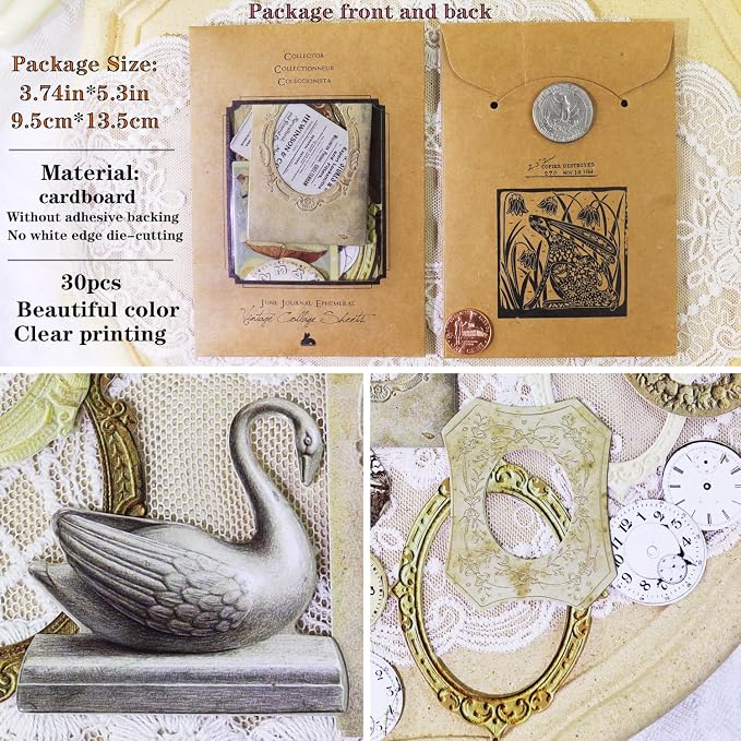 Vintage Junk Journal Items Kit Pre Cut Paper Cards Cutout Cardstock Art Aesthetic Decor Hollow Out Craft Elements Small Embellishments Supplies for Adults Scrapbook Pack (Photo Frame Yellow)