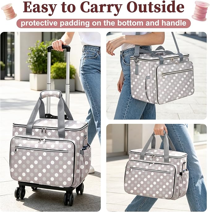 Anitor Rolling Sewing Machine Case with Wheels and Removable Bottom Padding