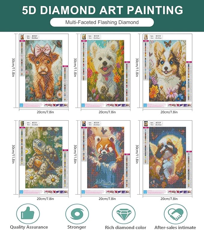 6 Pack Diamond Art Kits for Adults, Animals Diamond Painting Kits 8x12 inch