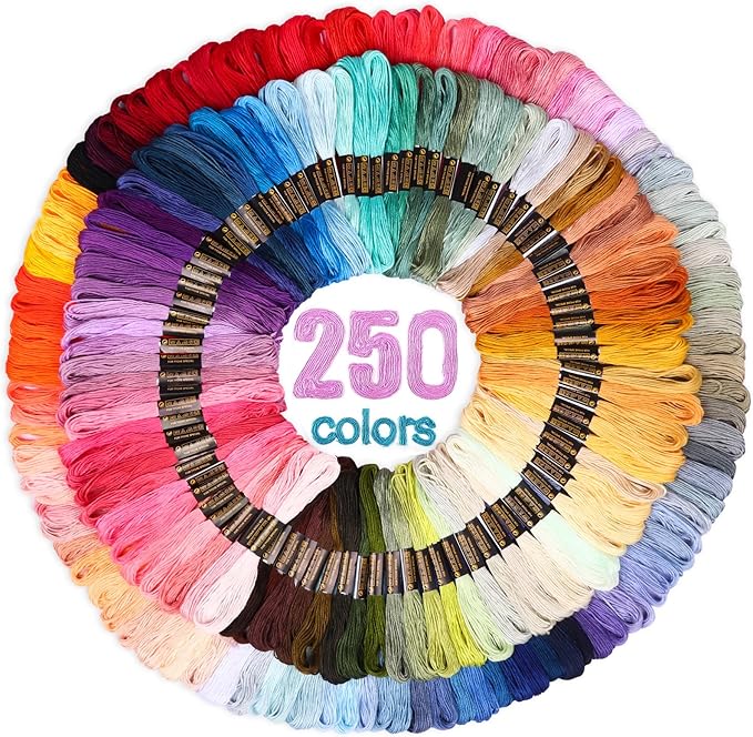 LOVIMAG Embroidery Thread 250pcs Friendship Bracelet String Floss Kit Yarn | Hair Wrap Shirt Lanyard Patterns Crochet Craft Threads Supplies Cross Stitch Sewing Needlepoint Thin Rainbow Beginners