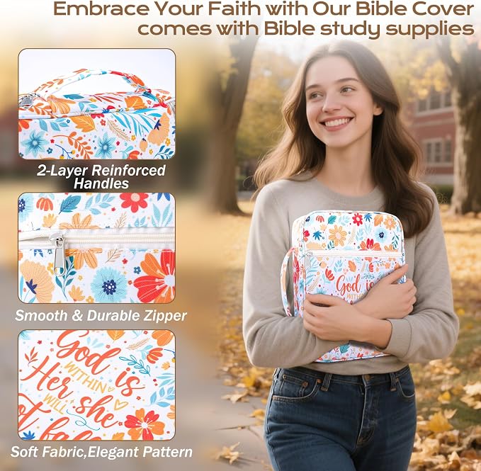 XKDOUS Bible Cover Case for Women Bible Bag Journaling Kit w/Study Supplies