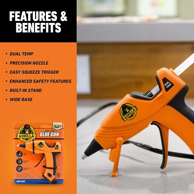 Gorilla Hot Glue Gun, Dual Temp, Mini Size, Easy Squeeze Trigger