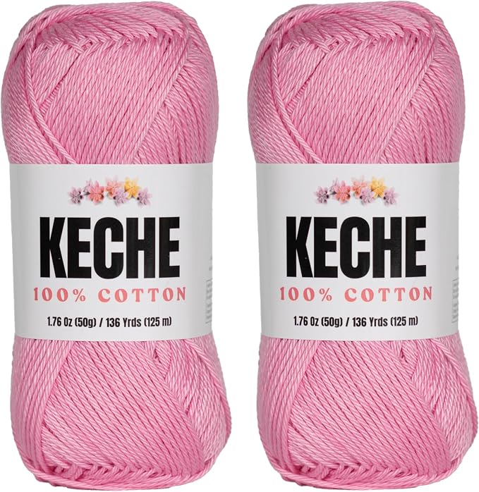 Cotton Yarn - 100% Cotton Yarn for Crocheting and Knitting, Mercerized Cotton Amigurumi Yarn Fine-Sport 2 1.76 oz (50g) / 136 Yrds (125 m) 2 Skeins - Baby Pink