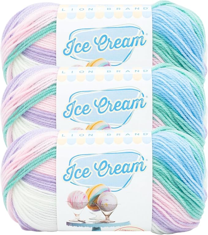 Lion Brand Yarn, Ice Cream Crochet Yarn, Love Potion, Multicolor, 3 Pack
