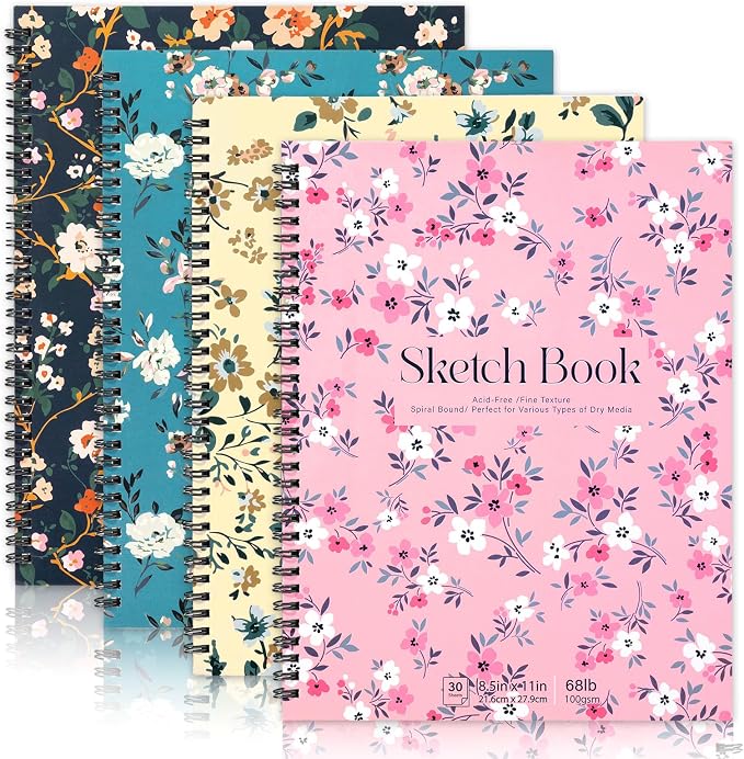 4 Pack Sketch Book for Kids, 8.5 × 11 in, Spiral Bound, 30 Sheets Each | 100gsm Acid-Free Paper, Hardcover with Backboard, Lay-Flat Top Spiral, Ideal for Graphite, Crayon, Charcoal & Colored Pencil