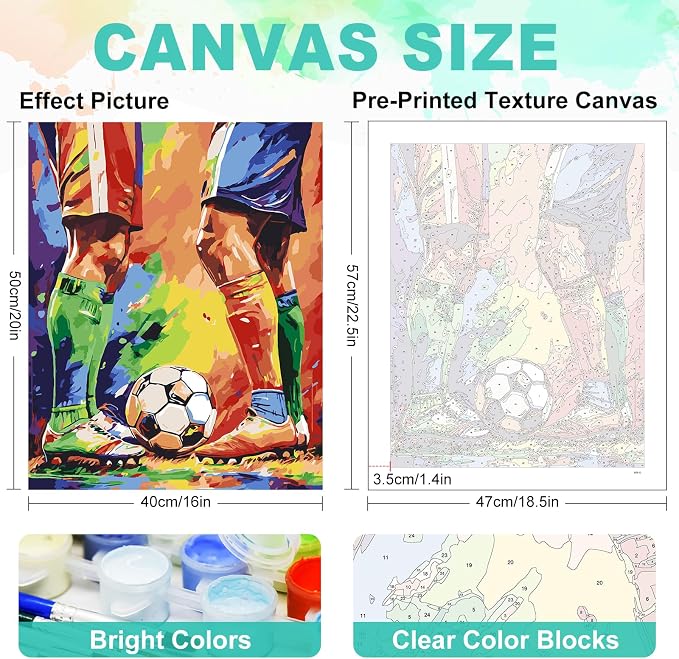 Paint by Numbers Kit for Adults, Soccer Match Number Painting, 16 x 20 Inch | DIY Adult Paint by Number Kit on Canvas for Beginners, without Frame, Sports Wall Decor, Stress Relief Craft Gift