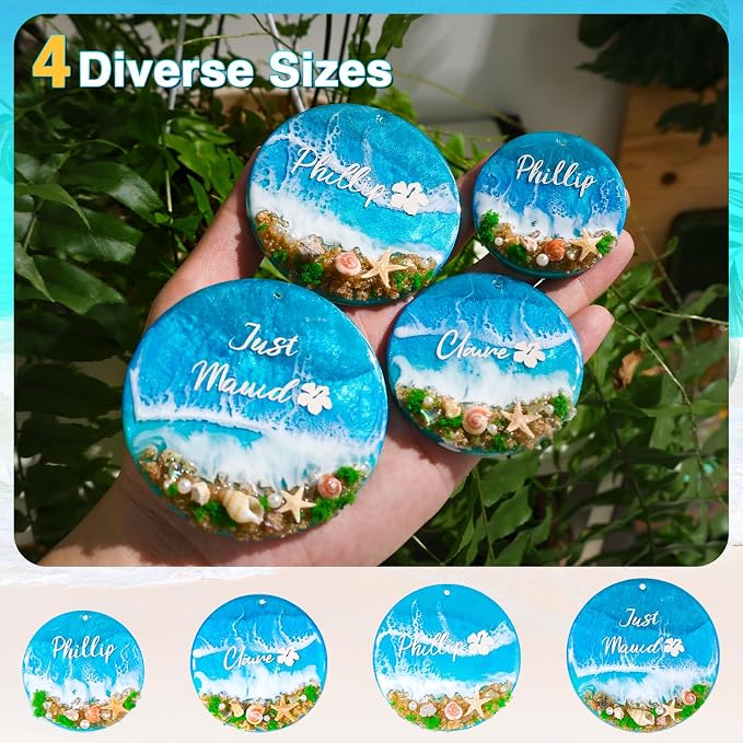 LET’S Resin 21-Cavities Keychain Resin Molds with Hole, 4 Sizes 2.95'' 2.76'' 2.36'' 1.97'' Flat Circle Round Silicone Molds for Resin, Epoxy Resin Molds for DIY Christmas Ornaments,Wedding Favor