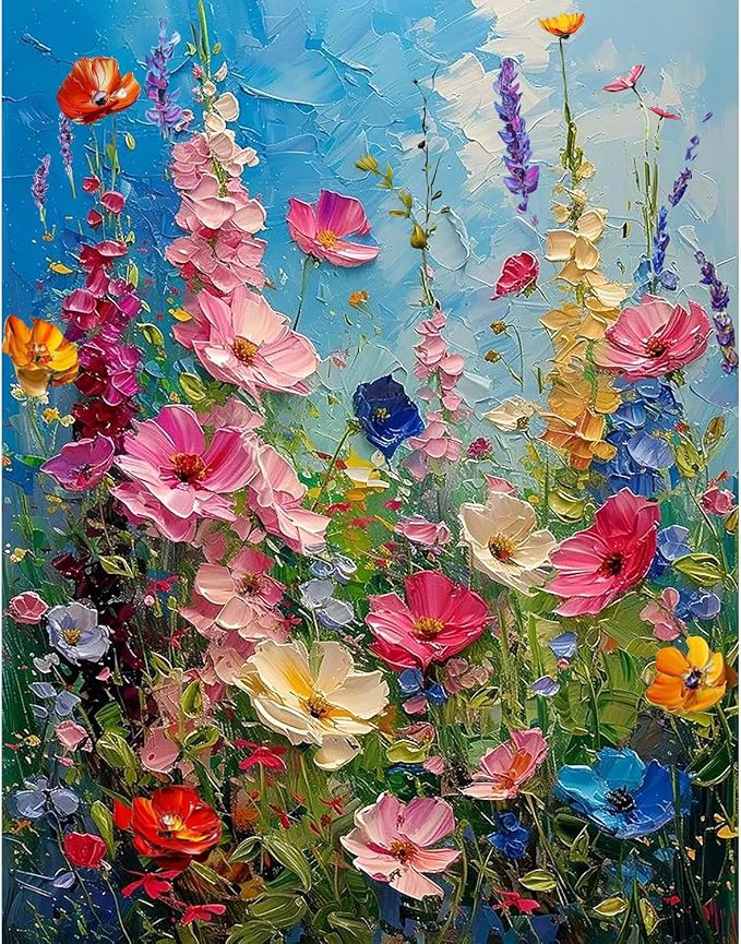 Ausanrl Wild Flowers Square Diamond Painting Kits - Square Drill Diamond Paintings Flowers,Square Diamond Art,DIY Flower Gem Painting for Adults and Crafts for Gifts and Home Wall Decor 12x16inch