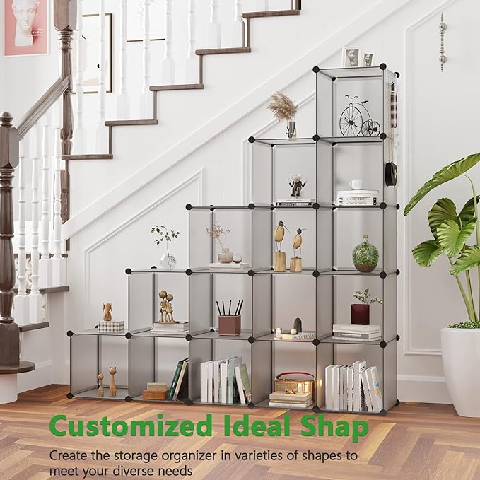C&AHOME 16 Cube Storage Organizer Cube Shelves Units Storage Cubes, Grey