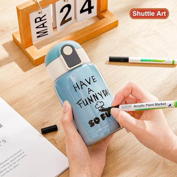 Shuttle Art 20 Black Fine Tip Acrylic Paint Pens