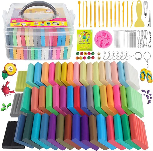 CyAJM Polymer Clay, 50 Colors, Oven Bake Modeling Clay Kit,Creative Gift | DIY Crafts for Jewelry, Miniatures, Keychains & Home Decor, Art Gift for Beginners and Pros