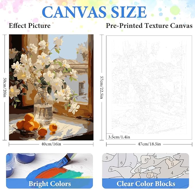 ZRIZQ Flowers Paint by Numbers Kit for Adults Beginner,16x20