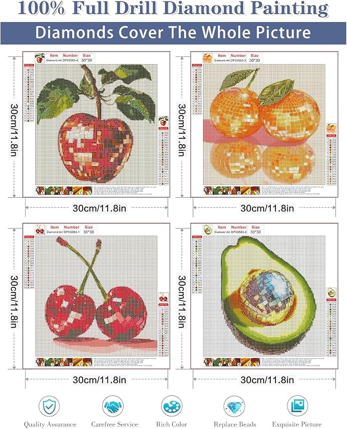 AIBOERL 4 Pack Diamond Art Kits for Adults,Fruits Diamond Painting | Round Drill Disco Fruits Diamond Painting for Beginners DIY Rhinestone 5D Diamond dots(Gemstone Craft)Wall Art Gift 12x16IN