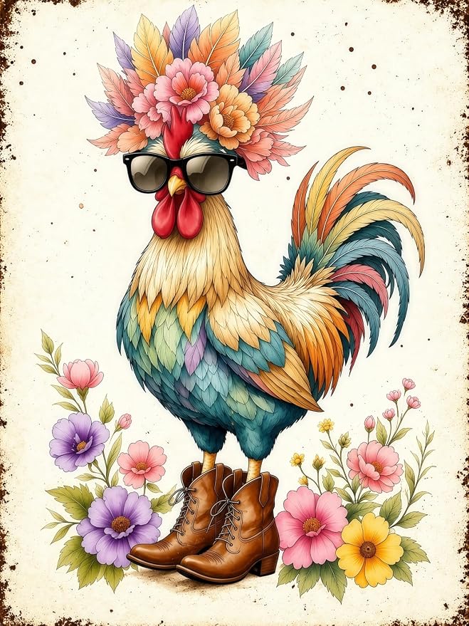 XSJDBYYQ Floral Rooster Diamond Art Kits for Adults, 5D Diamond Painting
