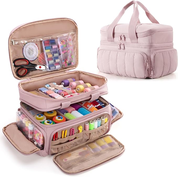 Marscamd Sewing Organizer Bag with Detachable Dividers, Pink (Bag Only)