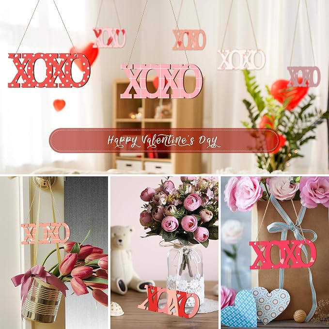 Wooden XOXO Letter Ornaments to Paint 7 inch, Valentine's Day Wooden DIY Blank Unfinished Round Wood Discs Ornament for Crafts Hanging Decorations(10PCS)