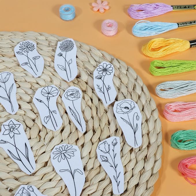 Patemby Embroidery Pattern Water Soluble Embroidery Stabilizers, Stick and Stitch Embroidery Paper Wash Away with Pre-Printed Pattern Designs Stencils Transfers for Hand Sewing Lover Beginner