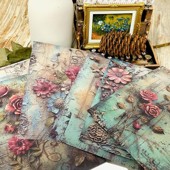 PRSTINCOL Scrapbook Paper,24 Sheets 6x4.3 Inch Floral scrapbook supplies,Single-Sided Vivid Origami Decoupage Paper for Diy Crafts, Card Making, Art Journaling