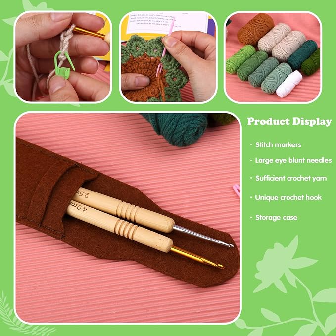 FTEVEN Crochet Kit for Beginners, 6PCS Coasters Crochet Starter Kit Plant