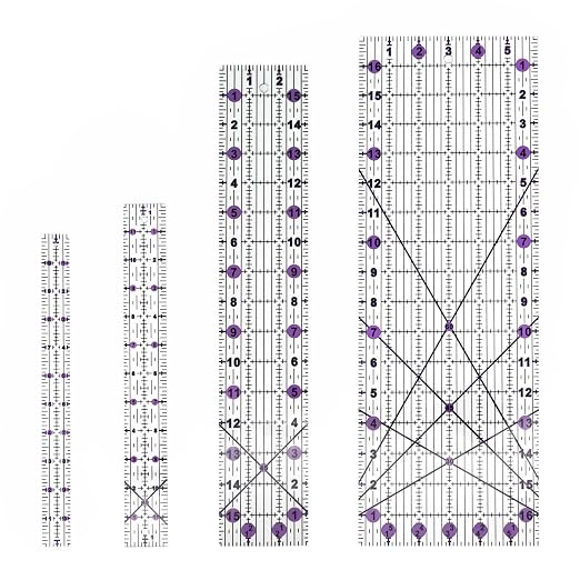 Quilting Rulers Sewing Ruler,Acrylic Quilting Ruler Templates,Precision Cutting Tools for Patchwork Fabric,Sewing Supplies Purple(6"X17",3"X16",1.5"X12",1"X11")