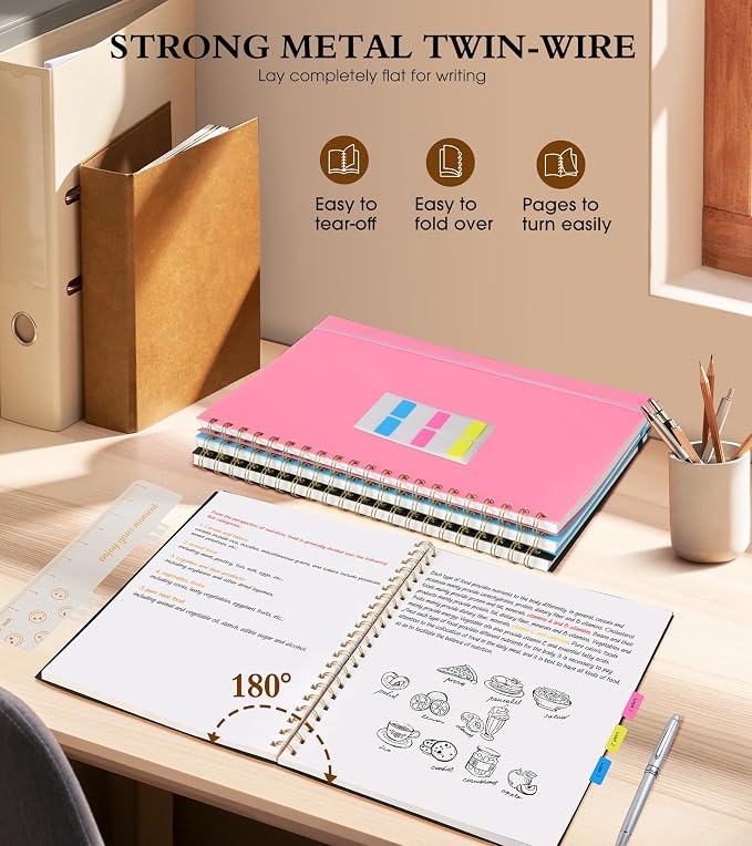 Blank Spiral Notebook Journal 8.5” x 11”, A4 Large Sketch Book for Women Men, 100 GSM Blank Paper Drawing Notebook, Plastic Hardcover Spiral Bound Sketchbook for Sketching Work School Writing, Black