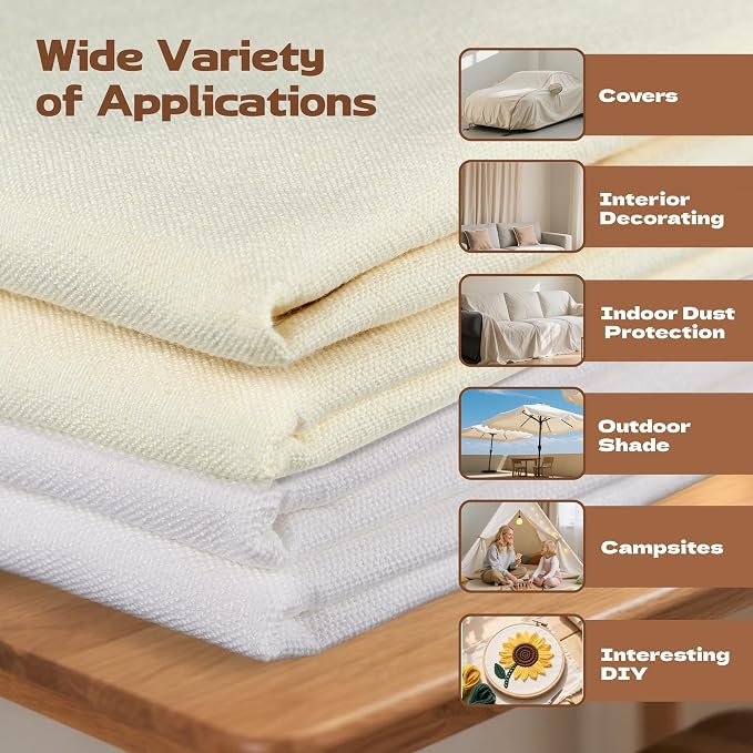 Canvas Fabric, Premium 10oz Natural Cotton Duck Canvas Fabric 62'' Wide for Arts & Crafts, Backings, Covers,1Yd (60 x 360 inchs)