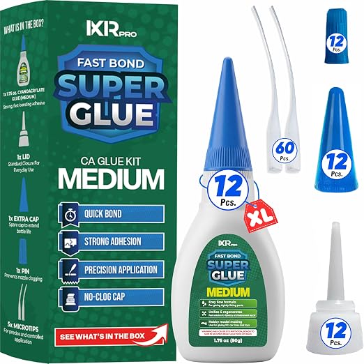 Medium CA Glue, Super Glue, Cyanoacrylate Adhesive 12 Pcs 1.75oz Repair kit