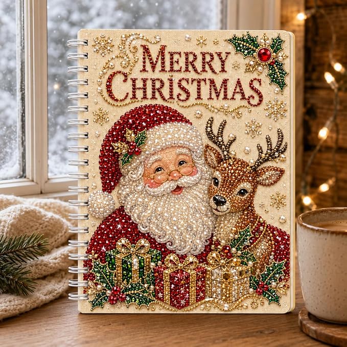 100 Pages DIY Christmas Pearl Diamond Art Painting Notebook，Style K