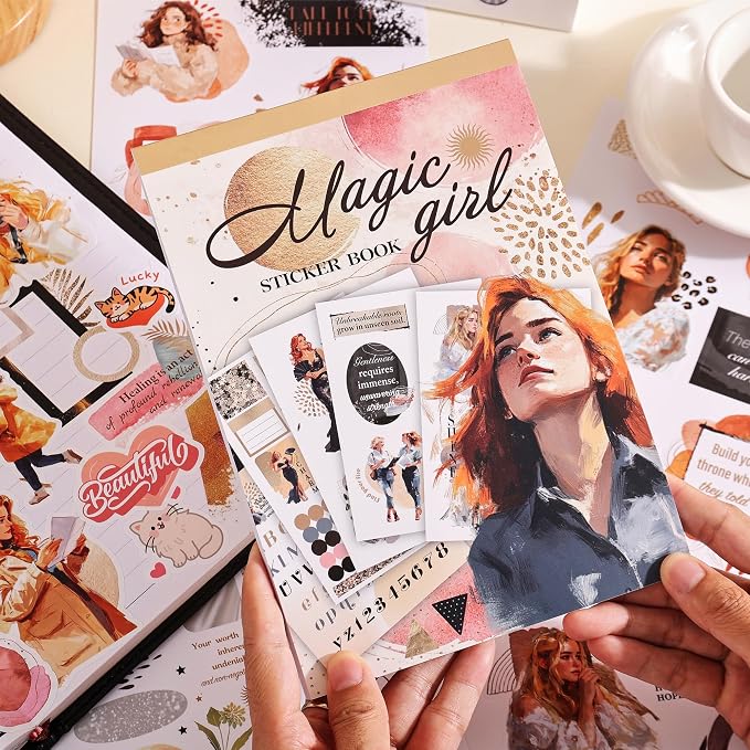Magic Girl Decal Stickers Book For Planners, Calendars, Journals, Vision Boards, Projects, Laptop & Water Bottles – Premium Quality, Hand Drawn, Waterproof – Scrapbook Accessories For Women - 24 Pages