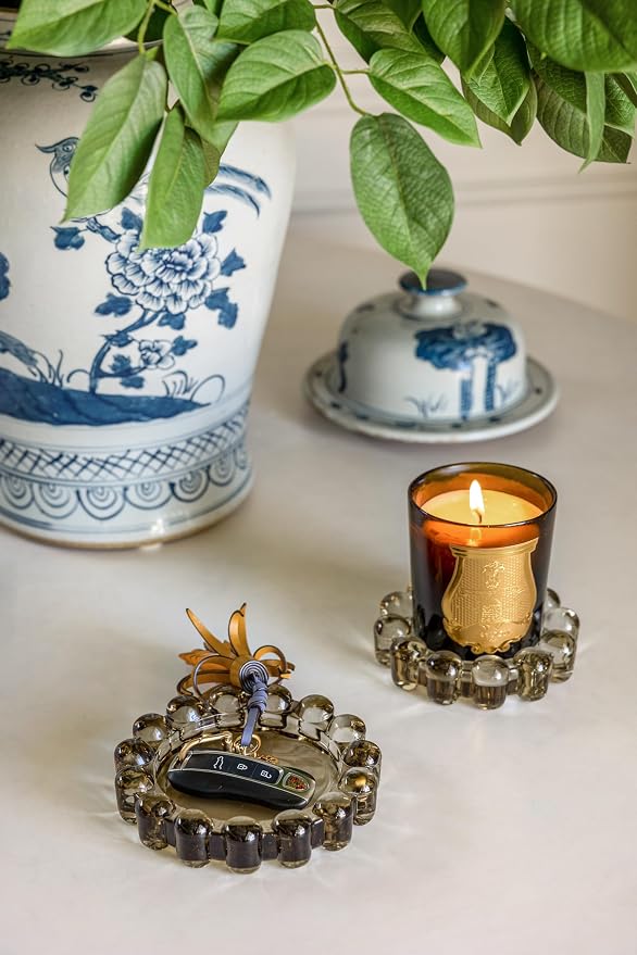 Alice Lane Home Collection Original Smoky Glass Large Bubble Candle Dish | Votive and Candle Plate, Pillar Holder, Diffuser Base, Wax Catcher, Decorative Tray, Jewelry Catchall, Tablescape Accent