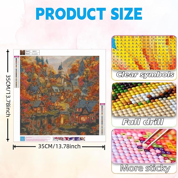 DOTSTART Diamond Painting Kits for Adults, Autumn House Diamond Art Kits | Fall Forest Paint by Diamonds, Full Drill Round Diamond Gem Art Painting, Home Wall Art Decor, 13.78 x 13.78 inch