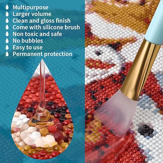 LANBEIDE Diamond Painting Sealer 200ML with Silicone Brush, 2 Pack (14 OZ) | 5D Diamond Painting Glue Accessories Permanent Hold & Shine Effect for Diamond Painting and Jigsaw Puzzles