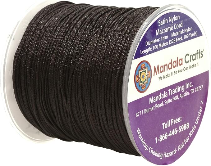 Mandala Crafts 1mm Brown Rattail Nylon Satin Cord for Jewelry Making