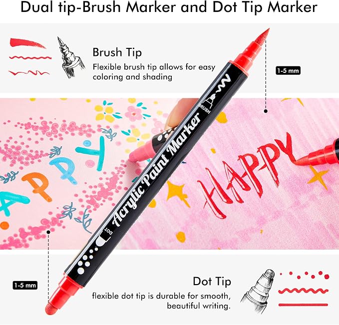 Shuttle Art 36 Colors Brush & Dot Tip Acrylic Paint Markers