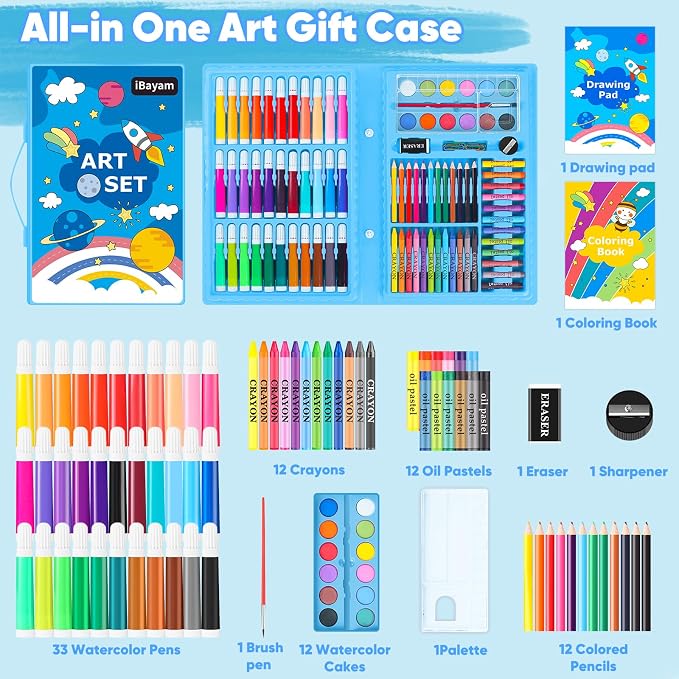iBayam 149-Set: Crayons, Pastels, Pencils, Pens, Drawing Pad, Coloring Book | Crayons Set, Watercolors Paint Set, Colored Pencils, Drawing Markers, Oil Pastel for Kids Teens Girls Boys Cute School Stuff