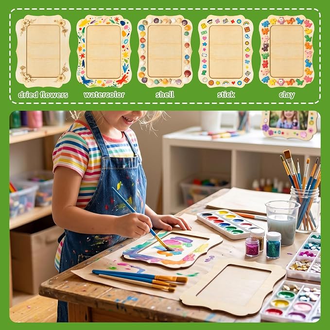 VOKOY 40 Pack Wooden Picture Frames for Crafts, 4" x 6" Photos DIY Wood Frames for Crafting,Unfinished Standing Photo Frames DIY Craft Wood Decorate for Birthday Party Gifts,Vintage Shape
