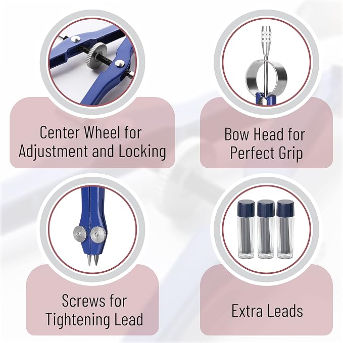 Mr. Pen- Professional Compass for Geometry, Extra Lead | Metal Compass Drawing Tool for Students, Drafting and Engineering, Technical Drawings, Circles and Geometry Projects