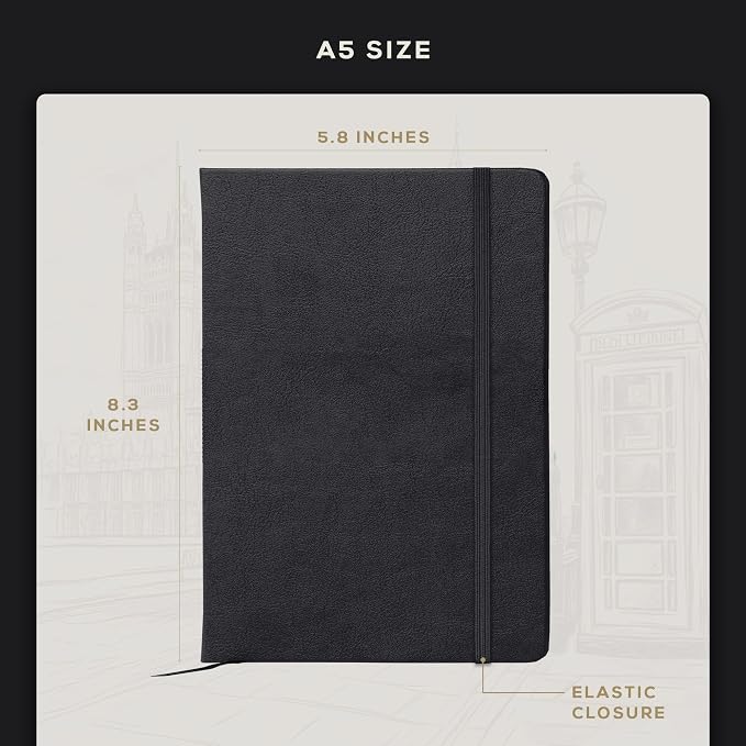 Beechmore Books A5 5.8x8.3 Mixed Media Sketchbook 160 GSM/98LB, Gift Box | Hardcover Art Journal with Lay-Flat Binding, 156 Perforated Ivory Pages, Portable Size for Drawing, Ink & Light Watercolor